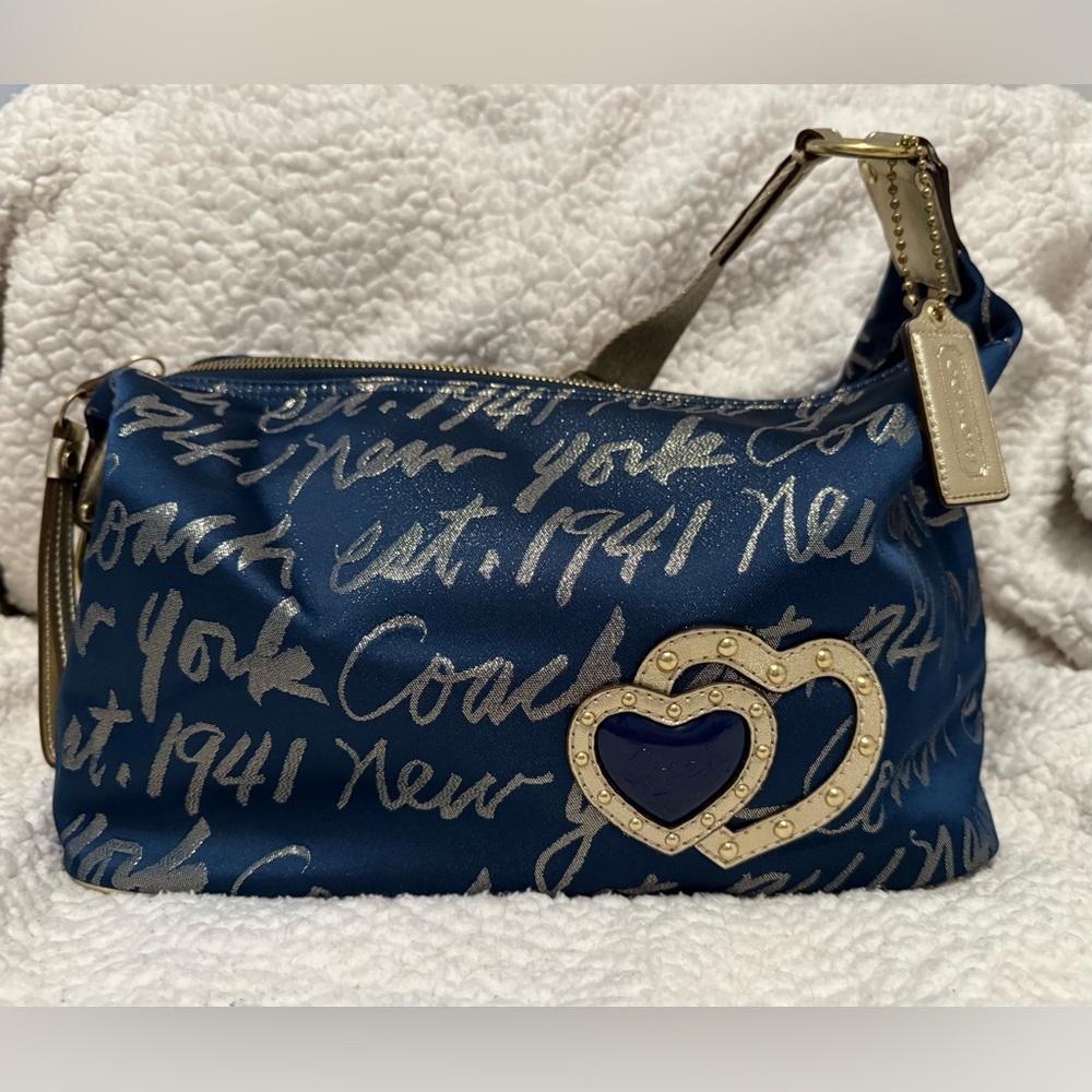 NWOT Authentic Vintage Coach Blue and Gold Women's Shoulder Hand Bag